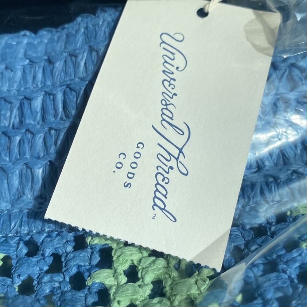 Universal Thread  Blue Green Striped Straw Crochet Tote Handbag - Picture 8 of 9